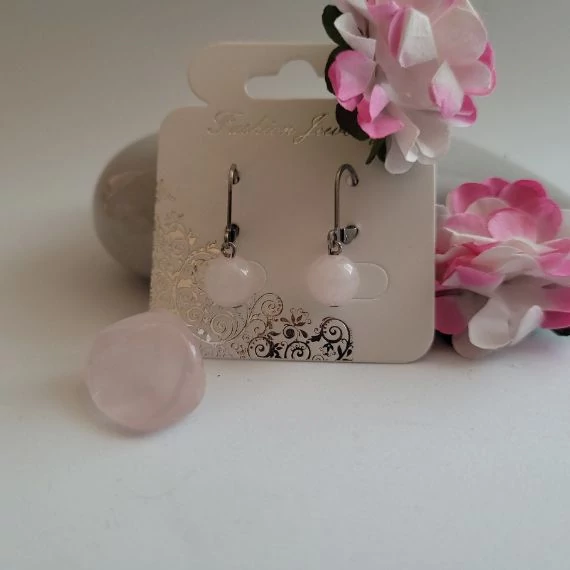 Rózsakvarc fülbevaló antiallergén, nemesacél kapoccsal