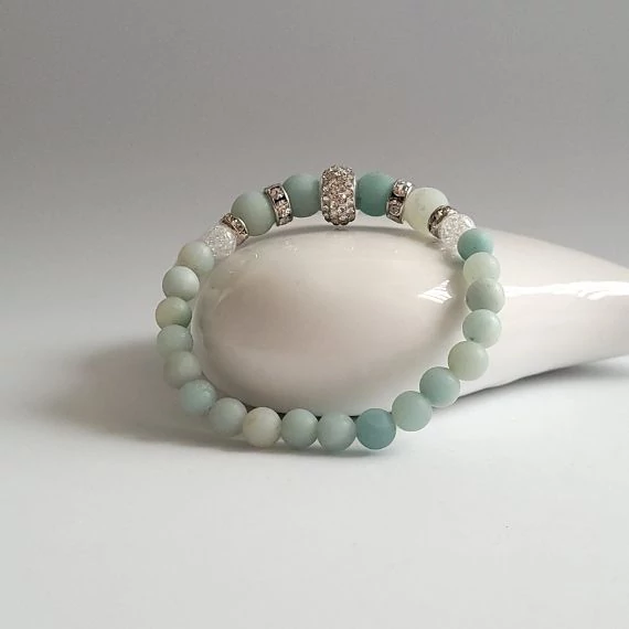 Elegáns Strasszos zöld kő kvarcit ásvány karkötő