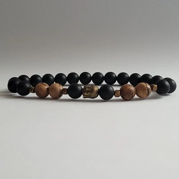 Matt ónix buddha, fa  férfi karkötő