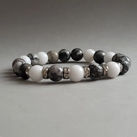 reménység karkötő 8mm-es labradorit és tejkvarc ásvány